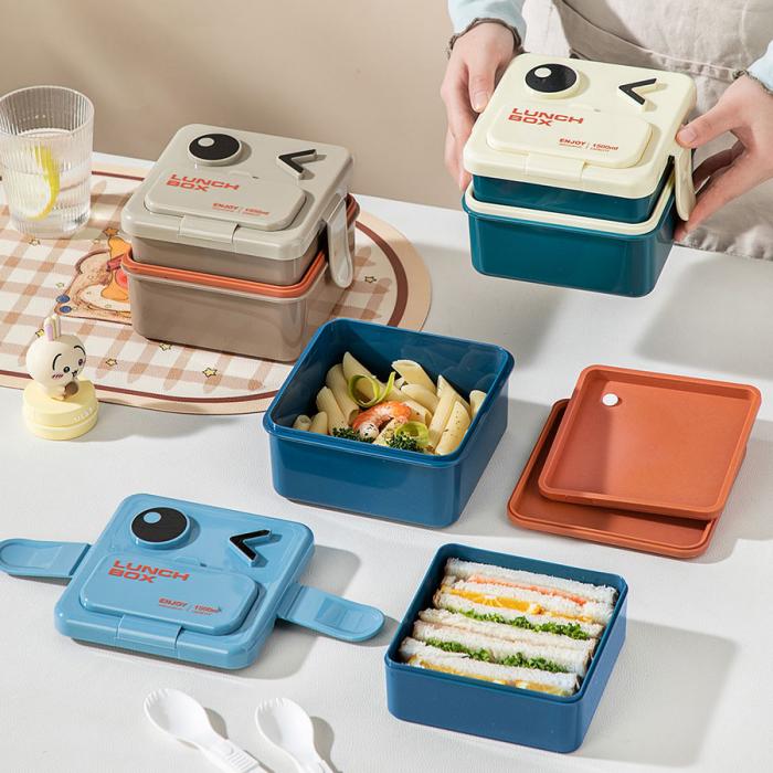 萌趣笑臉雙層可收納飯